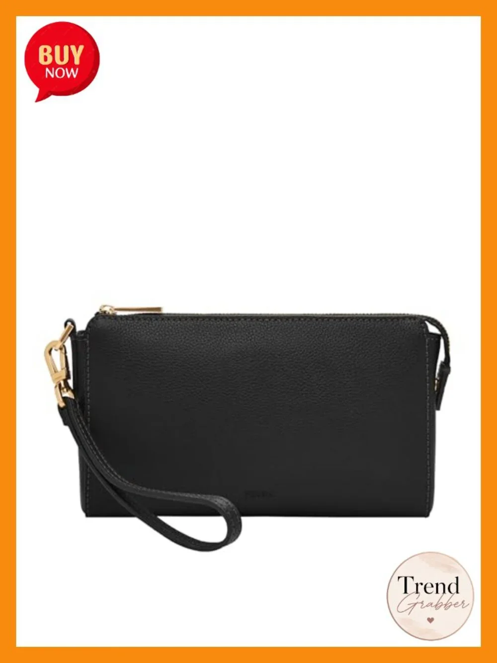 Leather Wristlet Pouch with Gold-Tone Zipper and Card Slots